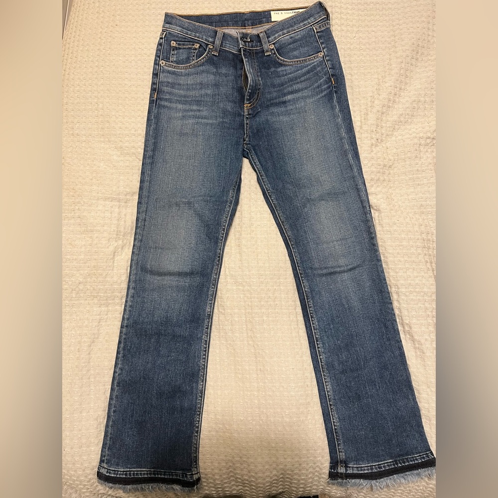 Rag & Bone Size 26 Straight Ankle Cropped Jean with Blue bottom Frill
